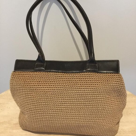 The SAK Tan Crocheted Handbag with Brown Faux Leather Trim, Scarf & Bag Charm - Picture 4 of 7